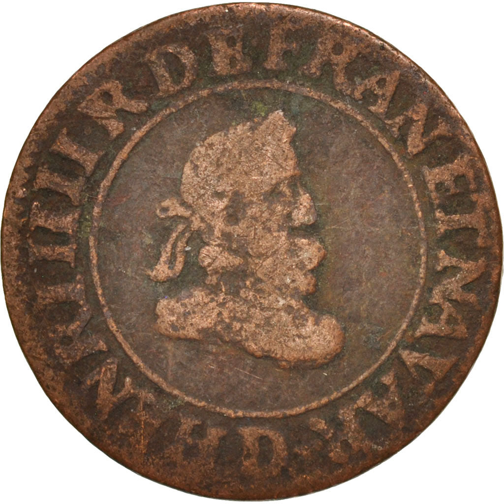 France, Henri IV, Double Tournois, 1608, Lyons, F(12-15), Copper, CGKL:202A