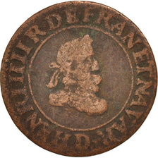 France, Henri IV, Double Tournois, 1608, Lyons, F(12-15), Copper, CGKL:202A