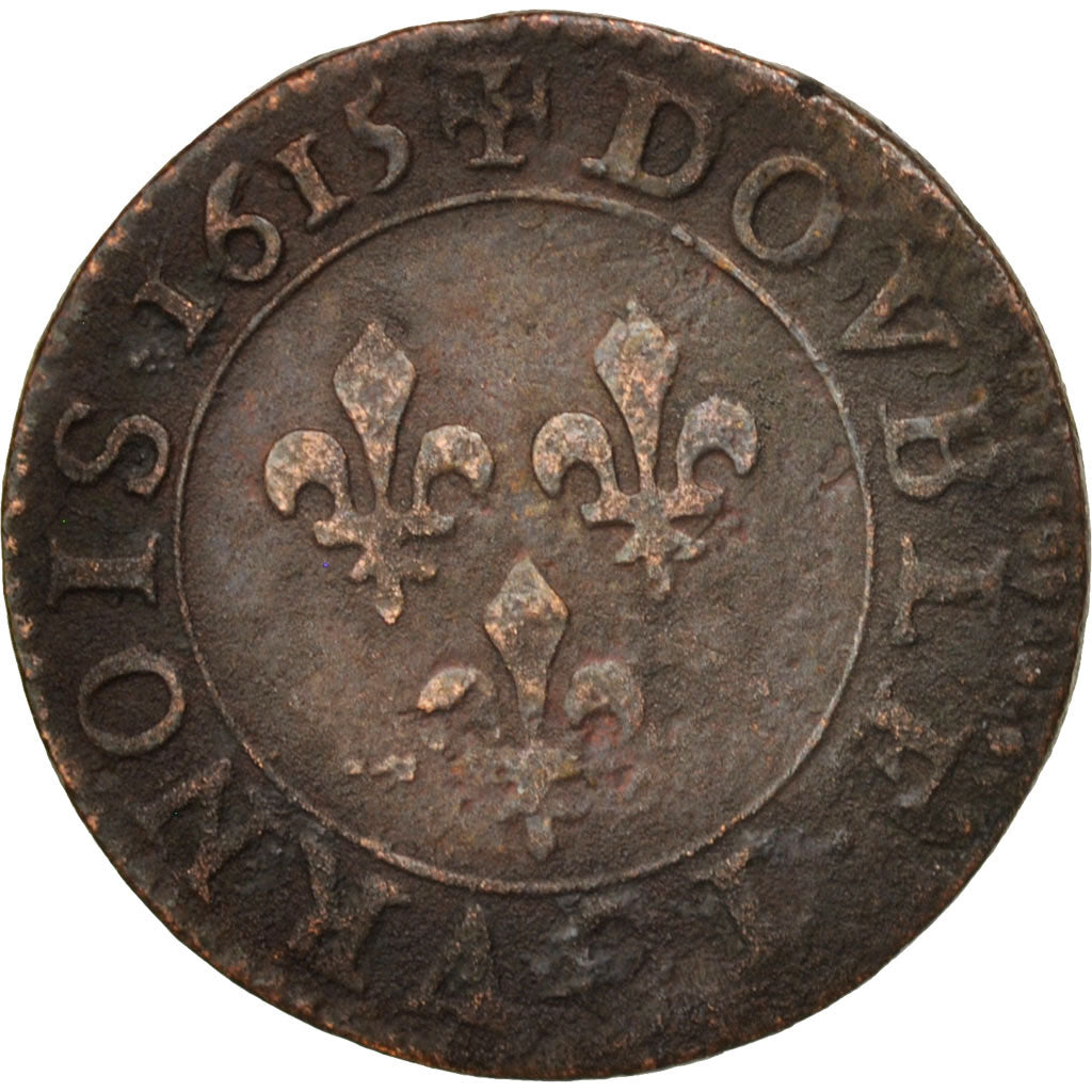 Francia, Louis XIII, Double tournois, buste enfantin, Double Tournois, 1615,...