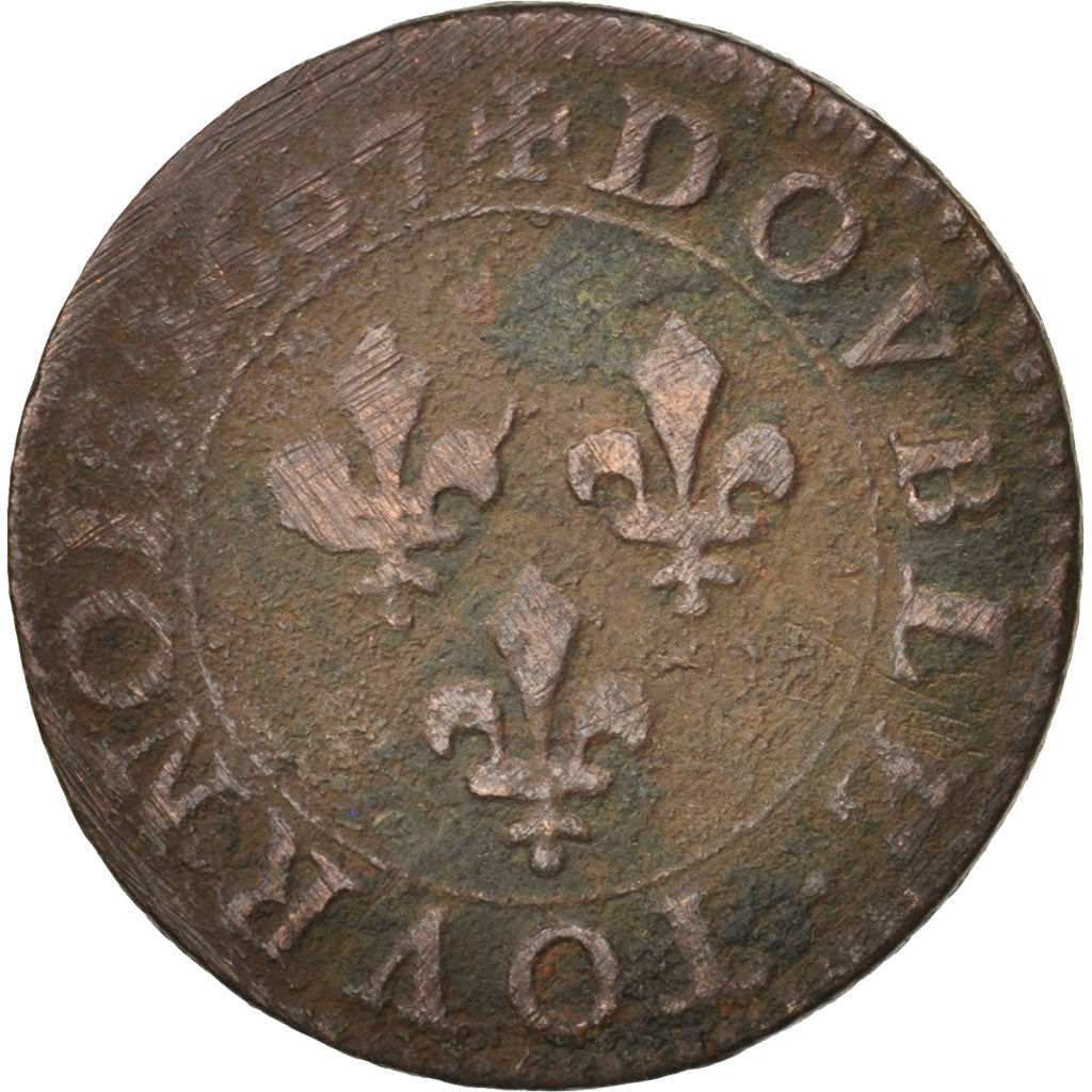 France, Henri IV, Double Tournois, 1607, Paris, VF(20-25), Copper, KM:16.1