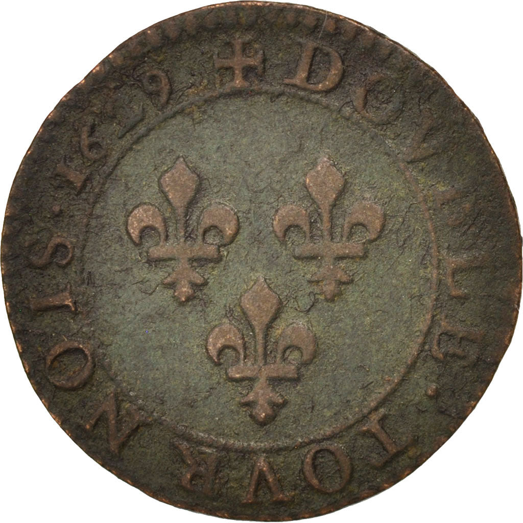 Monnaie, France, Louis XIII, Double tournois, buste laurée et drapé, Double