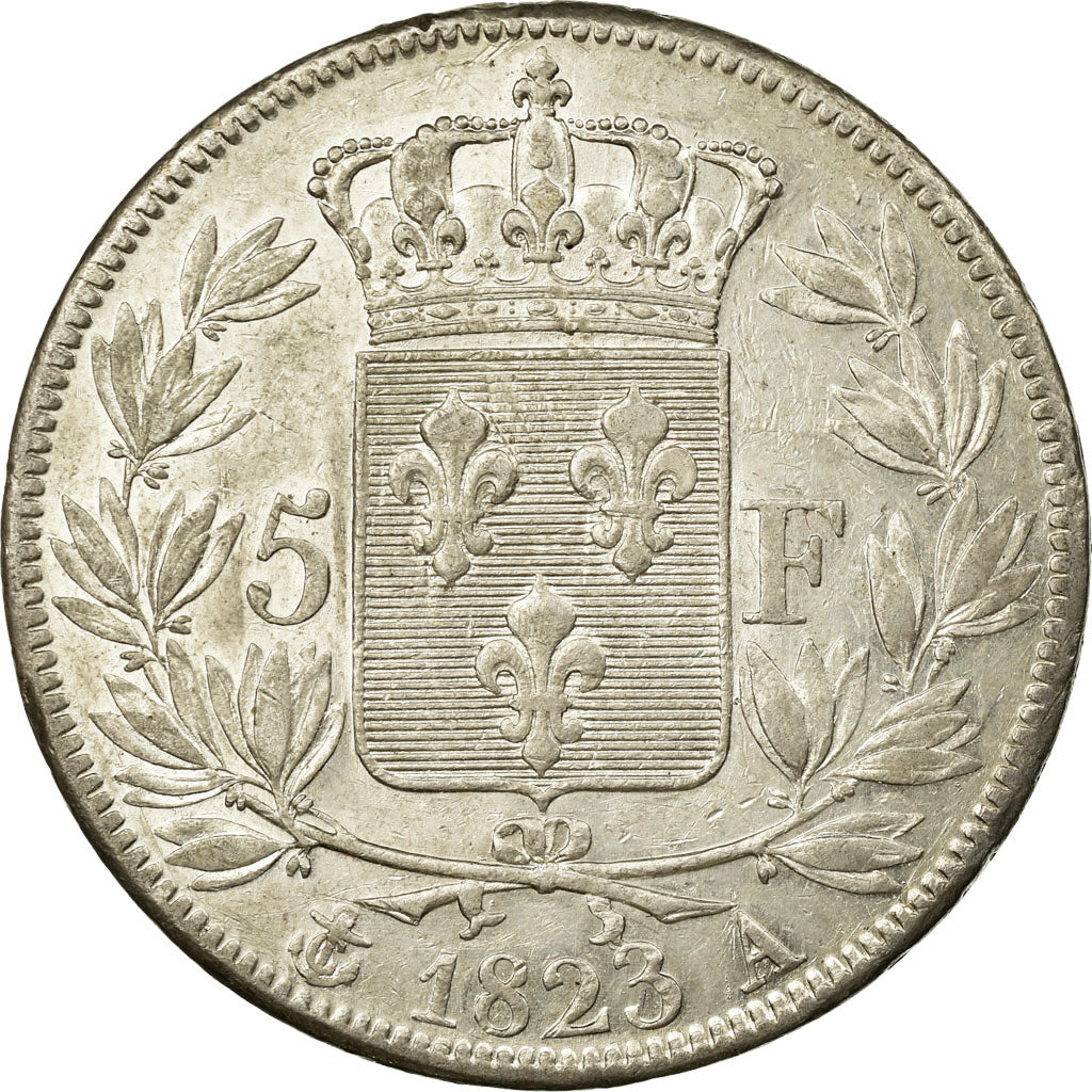Coin, France, Louis XVIII, Louis XVIII, 5 Francs, 1823, Paris, AU(50-53)