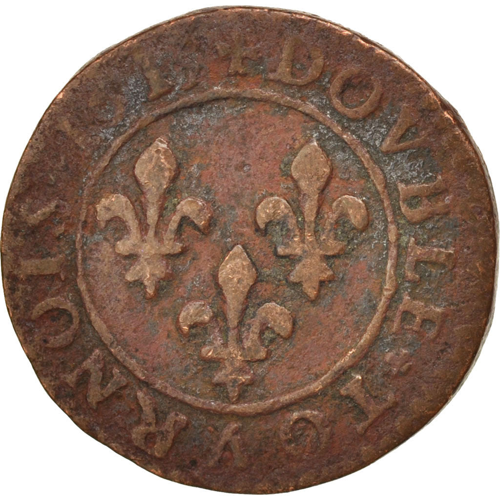 France, Louis XIII, Double tournois, 1615, Lyon, VF(20-25), KM:59.2