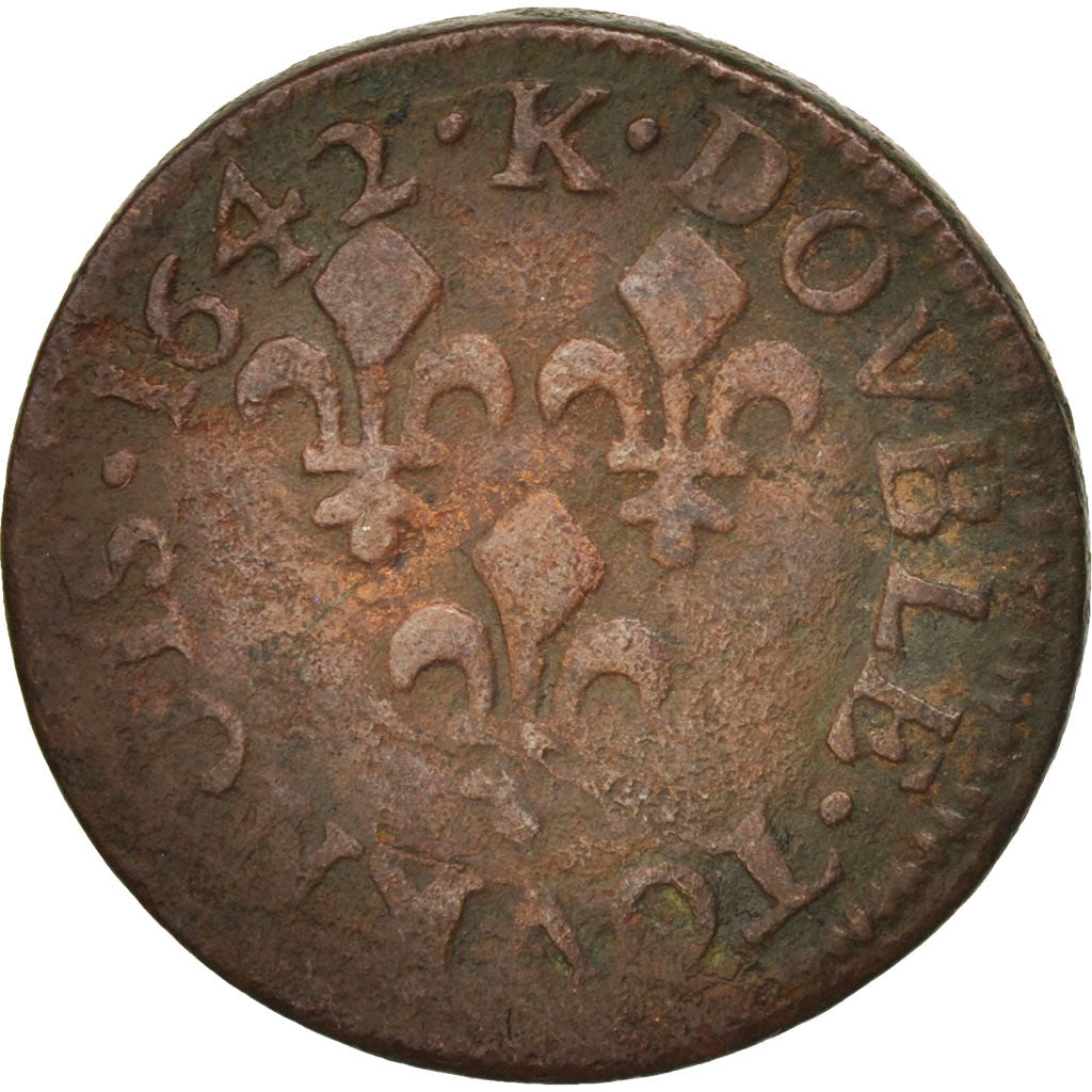 Münze, Frankreich, Louis XIII, Double tournois de Warin, tête à gauche