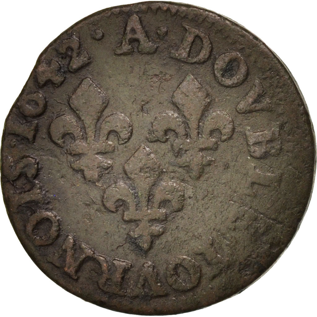 Monnaie, France, Louis XIII, Double tournois de Warin, tête à gauche, Double