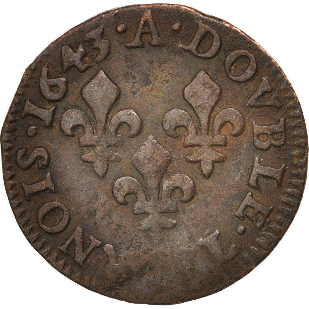 Monnaie, France, Louis XIII, Double tournois de Warin, tête à gauche, Double
