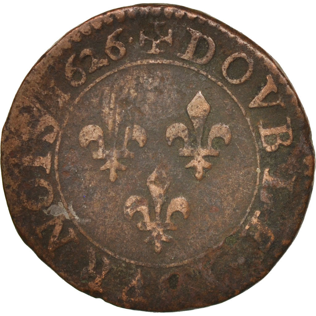 Münze, Frankreich, Louis XIII, Double tournois, buste juvénile, Double