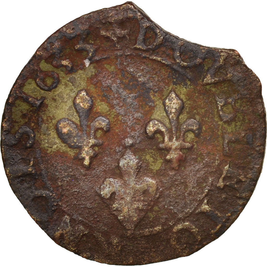 France, Louis XIII, Double tournois, 1633, Tours, TB, Cuivre, CGKL:440