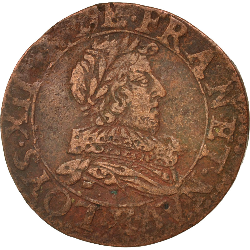 France, Louis XIII, Double tournois, 1631, Tours, EF(40-45), KM:72.3