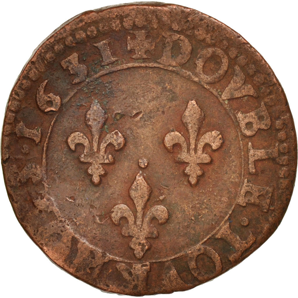 France, Louis XIII, Double tournois, 1631, Tours, EF(40-45), KM:72.3