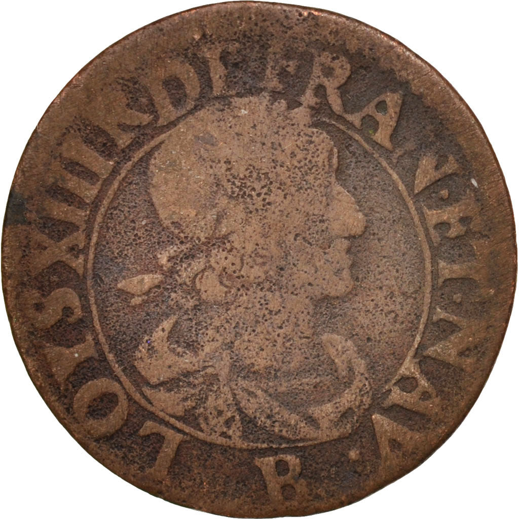 Coin, France, Louis XIII, Double tournois, buste laurée et drapé, Double