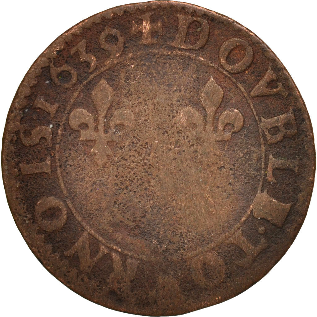 Coin, France, Louis XIII, Double tournois, buste laurée et drapé, Double