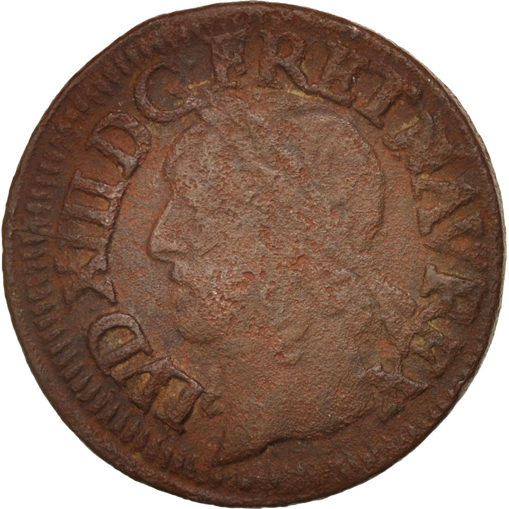 Coin, France, Louis XIII, Double tournois de Warin, tête à gauche, Double