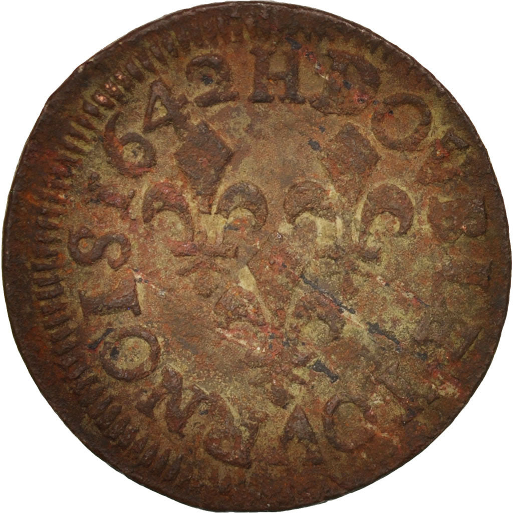 Coin, France, Louis XIII, Double tournois de Warin, tête à gauche, Double