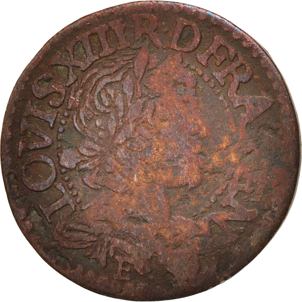 France, Louis XIII, Double tournois, 1638, Tours, VF(20-25), KM:86.4