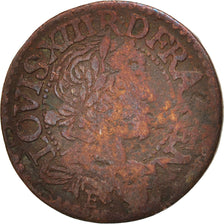 France, Louis XIII, Double tournois, 1638, Tours, VF(20-25), KM:86.4