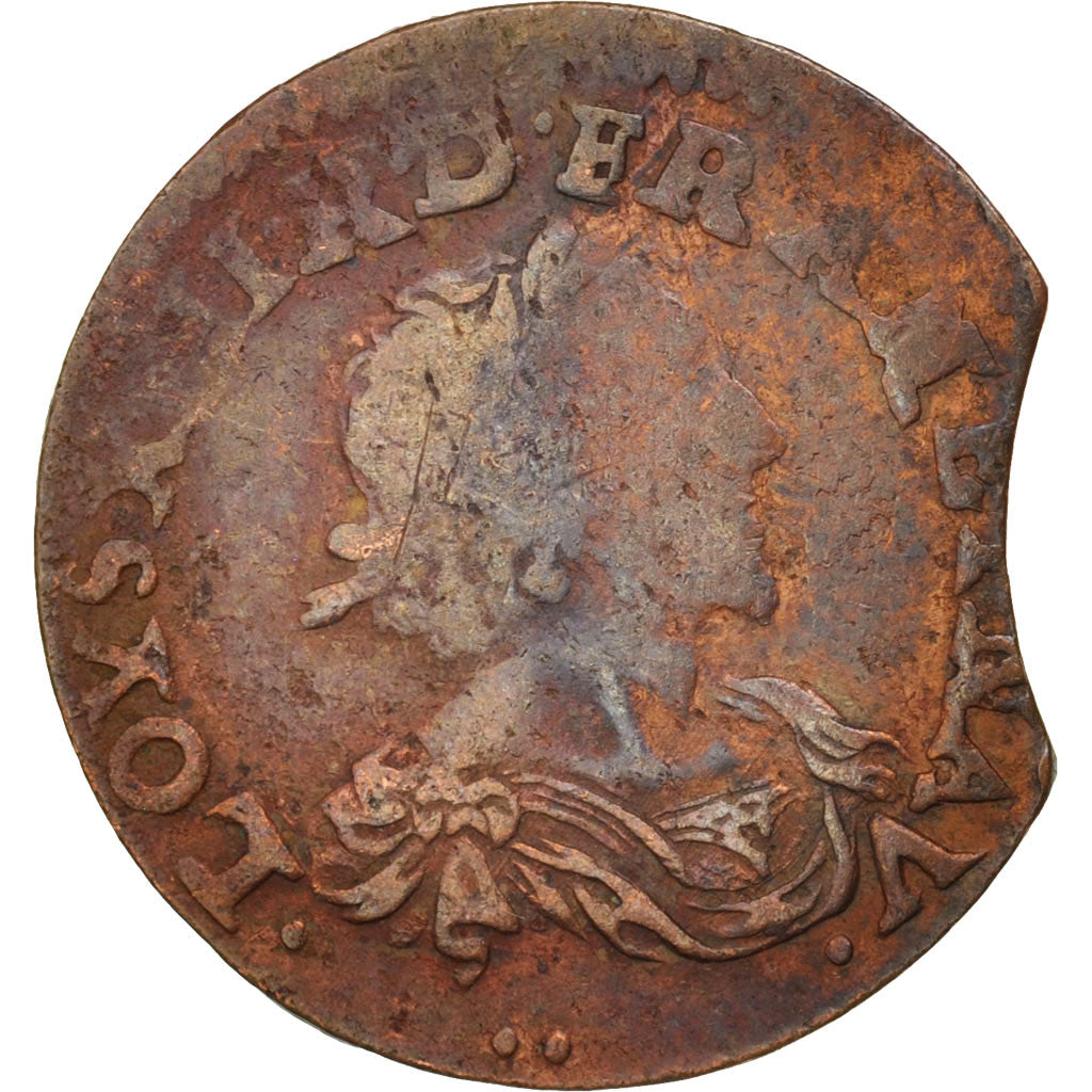 Coin, France, Louis XIII, Double tournois, buste laurée et drapé, Double