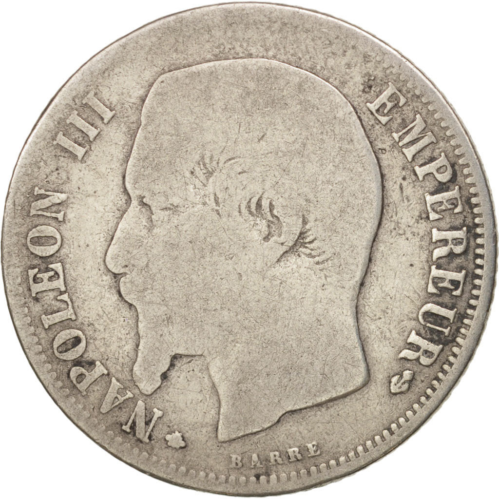 France, Napoleon III, Franc, 1860, Strasbourg, VG(8-10), Silver, KM:779.2