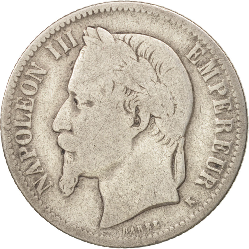 France, Napoleon III, Franc, 1867, Bordeaux, B+, Silver, Gadoury:863