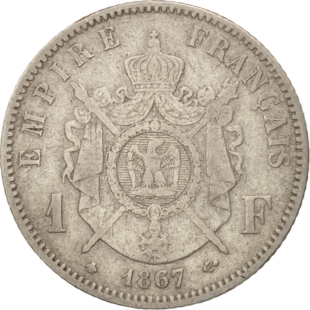 France, Napoleon III, Franc, 1867, Paris, VF(30-35), Silver, KM:806.1