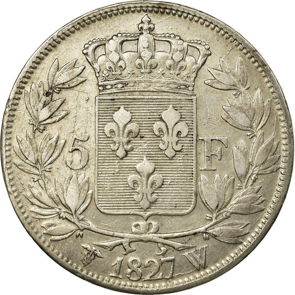 Coin, France, Charles X, 5 Francs, 1827, Lille, EF(40-45), Silver, Gadoury:644