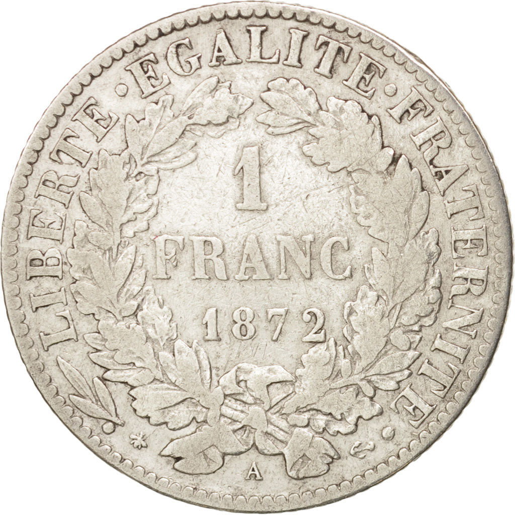 Monnaie, France, Cérès, Franc, 1872, Paris, TB+, Argent, KM:822.1