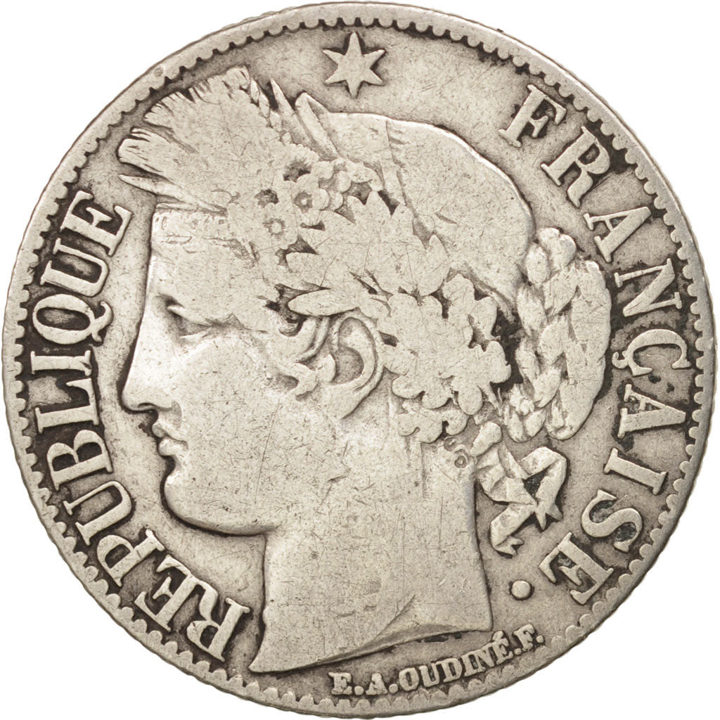 France, Cérès, Franc, 1872, Bordeaux, VF(20-25), Silver, KM:822.2