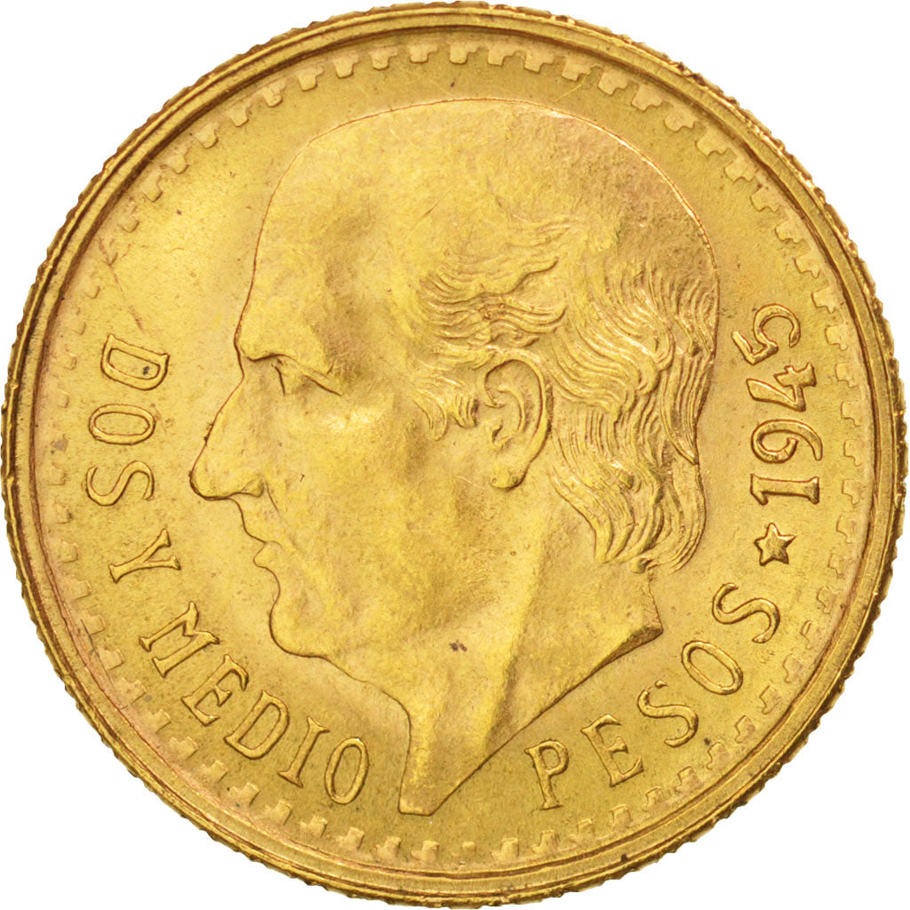 Mexique, 2-1/2 Pesos, 1945, Mexico City, TTB+, Or, KM:463