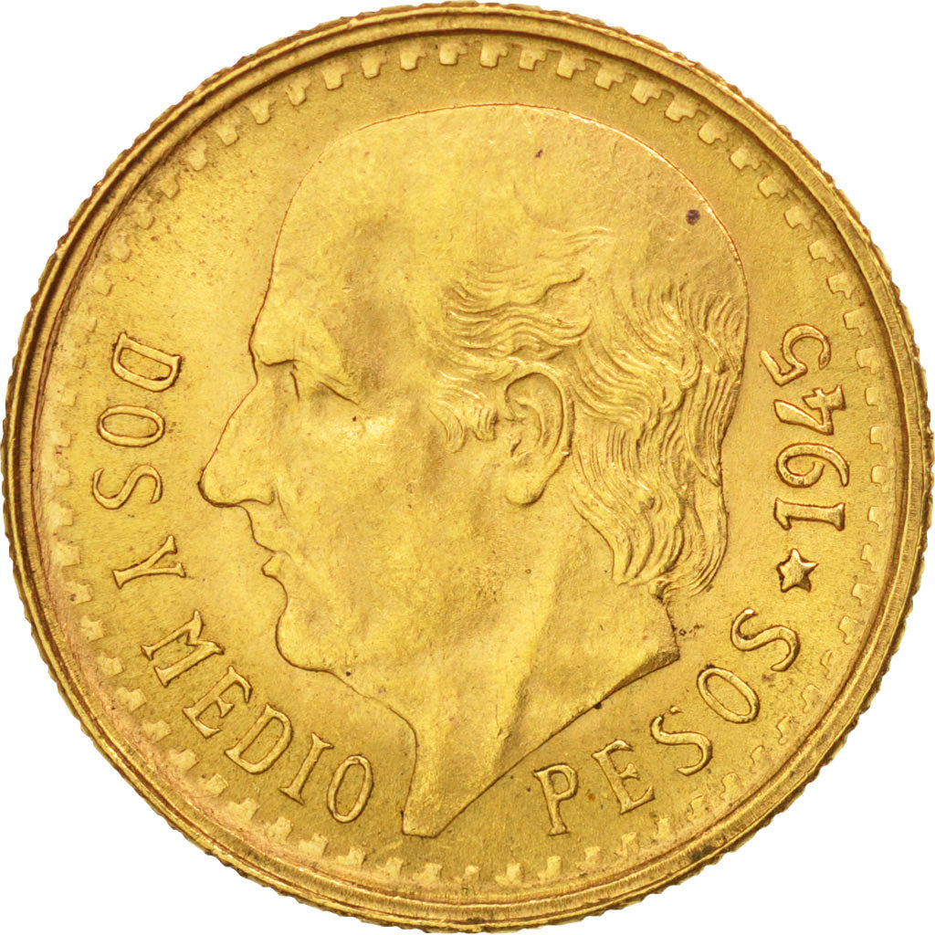 Mexique, 2-1/2 Pesos, 1945, Mexico City, TTB+, Or, KM:463