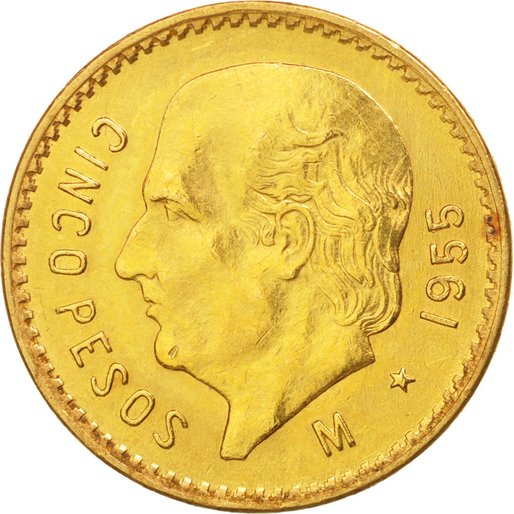 Mexico, 5 Pesos, 1955, Mexico City, AU(55-58), Gold, KM:464