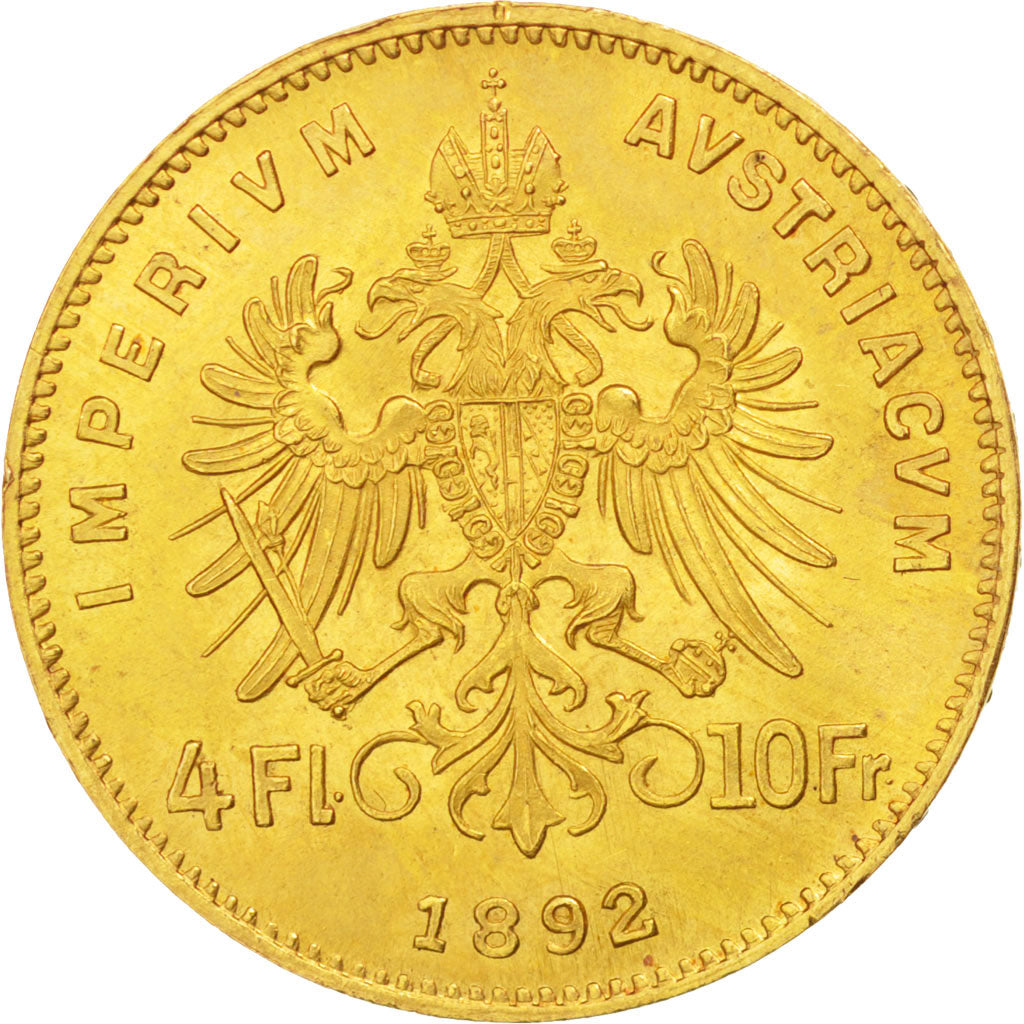 Austria, Franz Joseph I, 4 Florin 10 Francs, 1892, MS(63), Gold, KM:2260