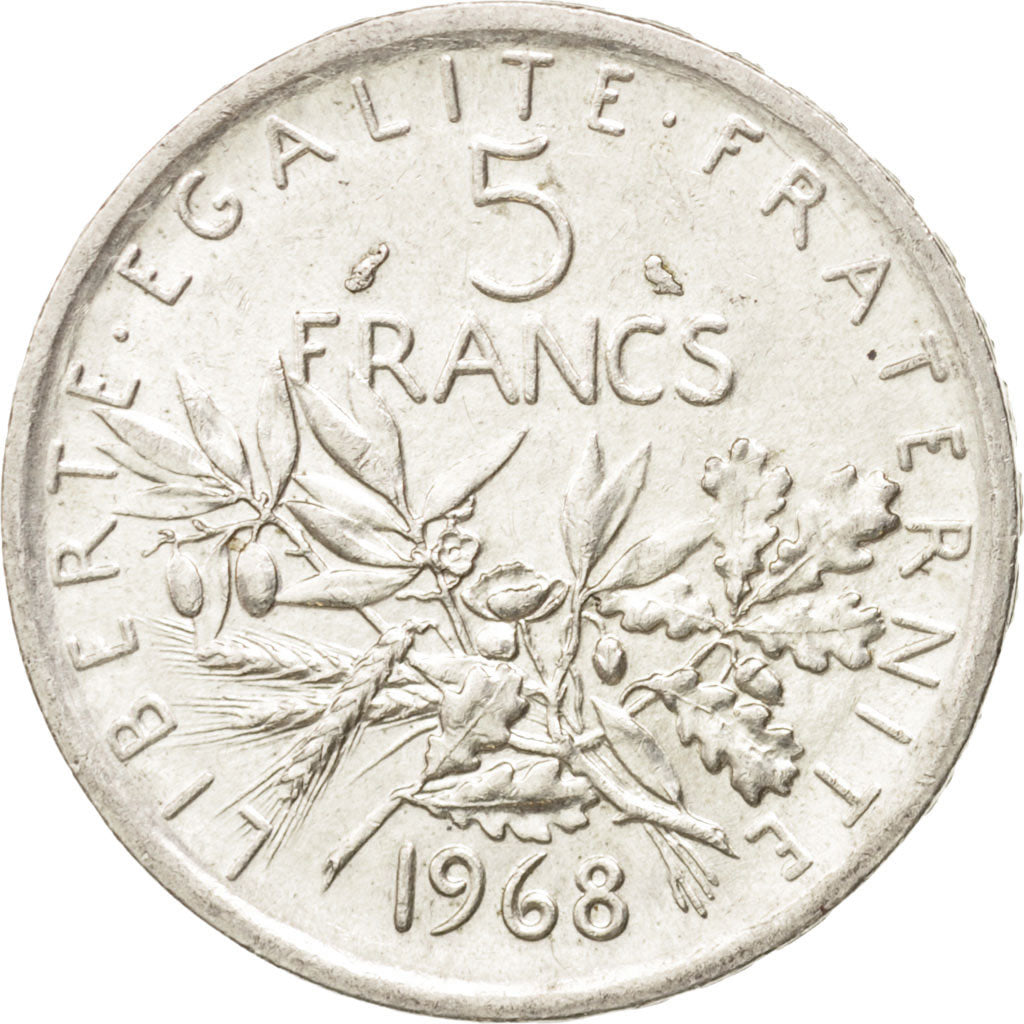 France, Semeuse, 5 Francs, 1968, MS(63), Silver, KM:926, Gadoury:770