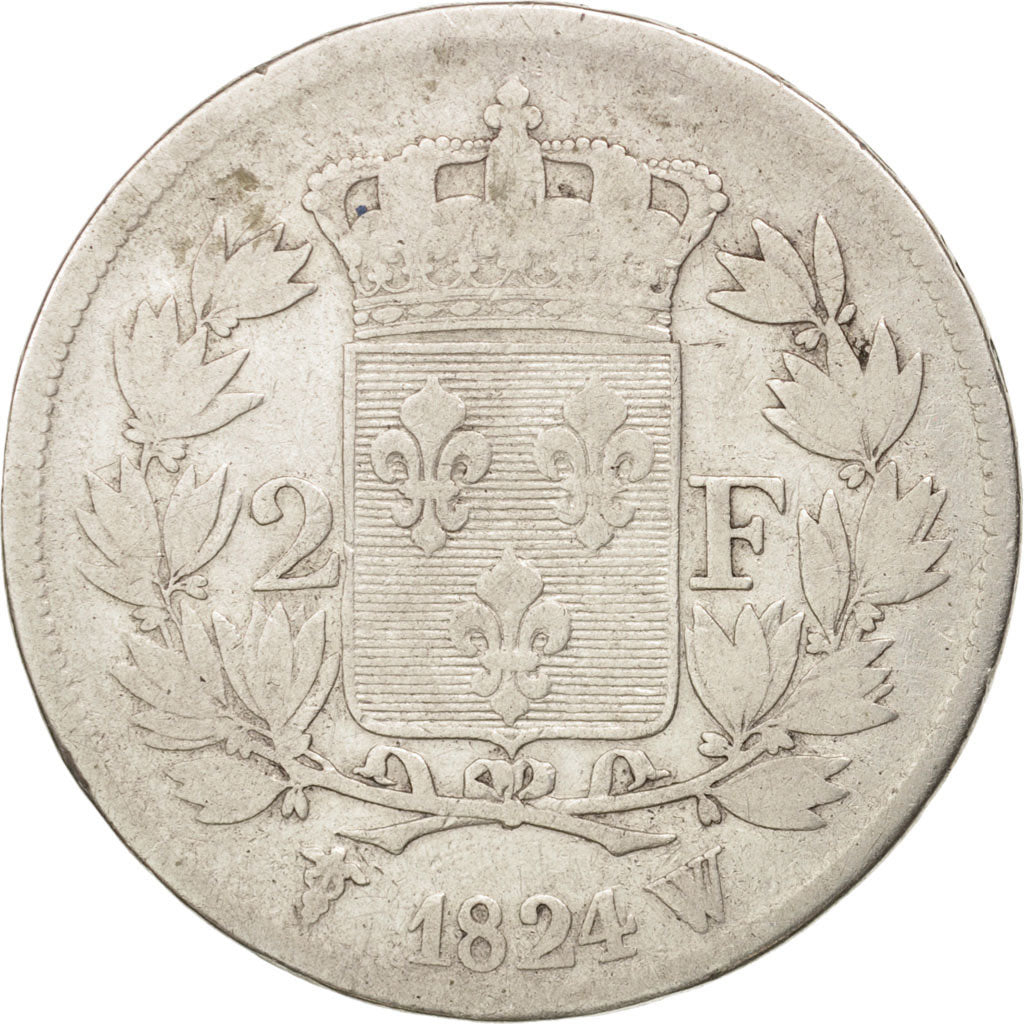France, Louis XVIII, 2 Francs, 1824, Lille, VF(20-25), Silver, KM:710.12