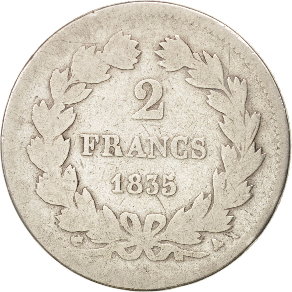 France, Louis-Philippe, 2 Francs, 1835, Paris, VG(8-10), Silver, KM:743.1