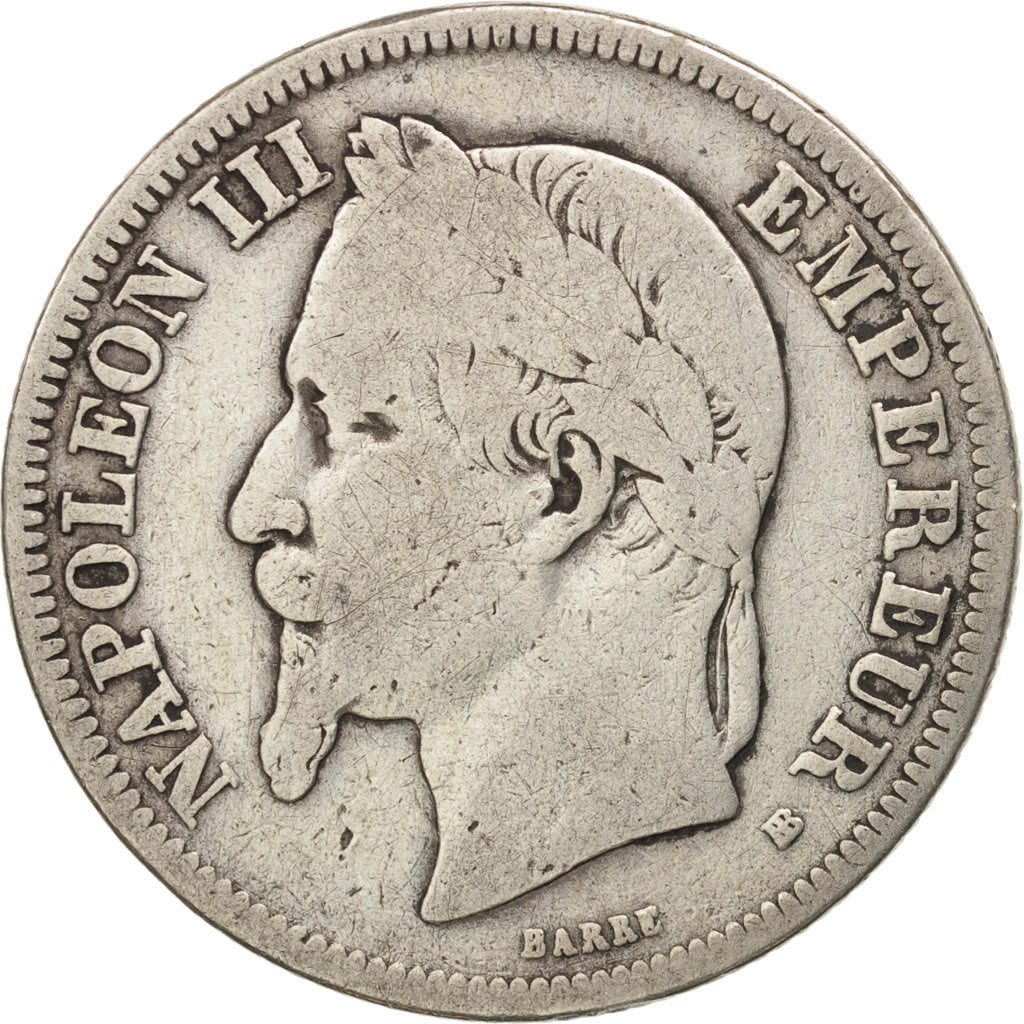 France, Napoleon III, 2 Francs, 1866, Strasbourg, B+, Argent, Gadoury:527