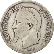 France, Napoleon III, 2 Francs, 1866, Strasbourg, B+, Argent, Gadoury:527