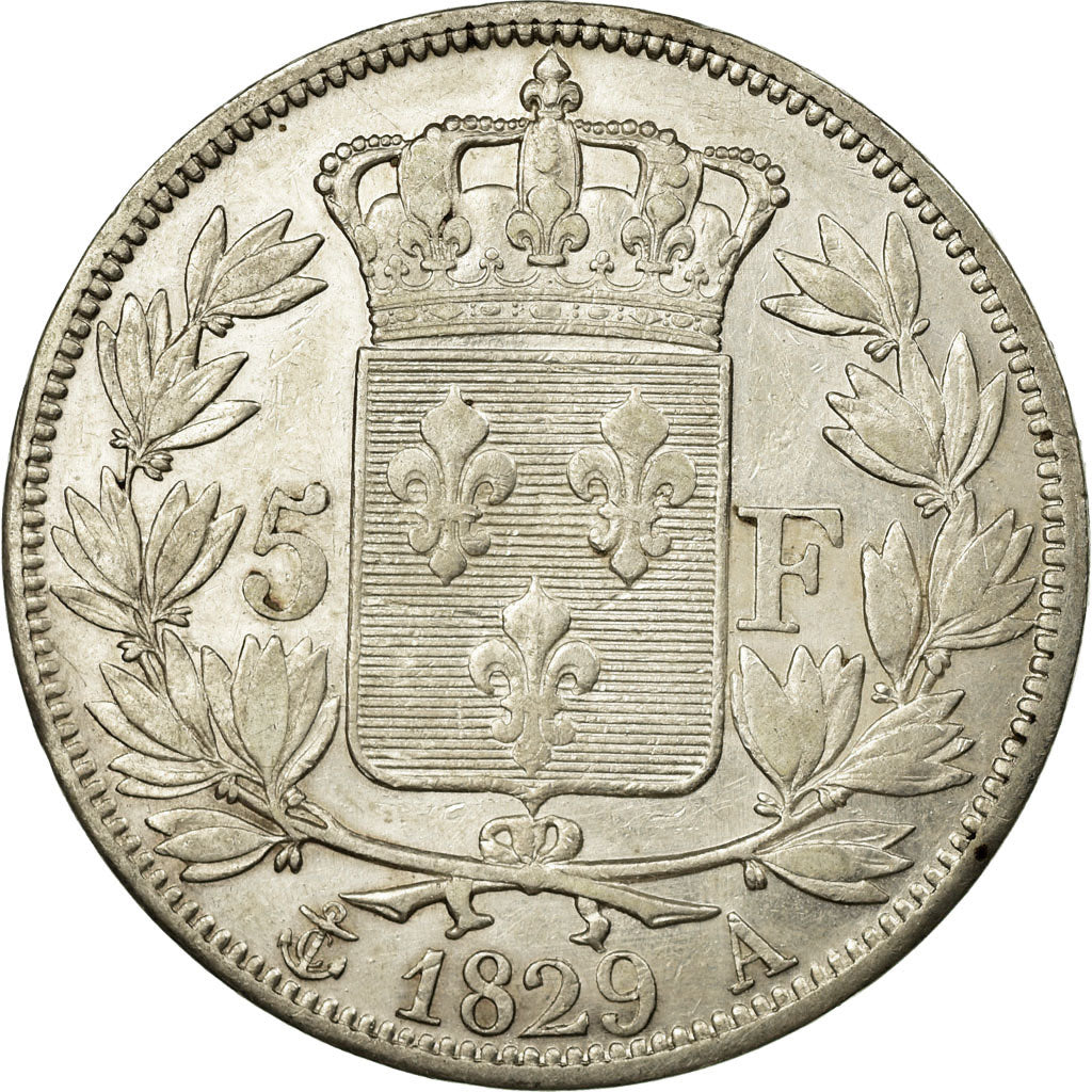 Moneta, Francia, Charles X, 5 Francs, 1829, Paris, BB, Argento, Gadoury:644