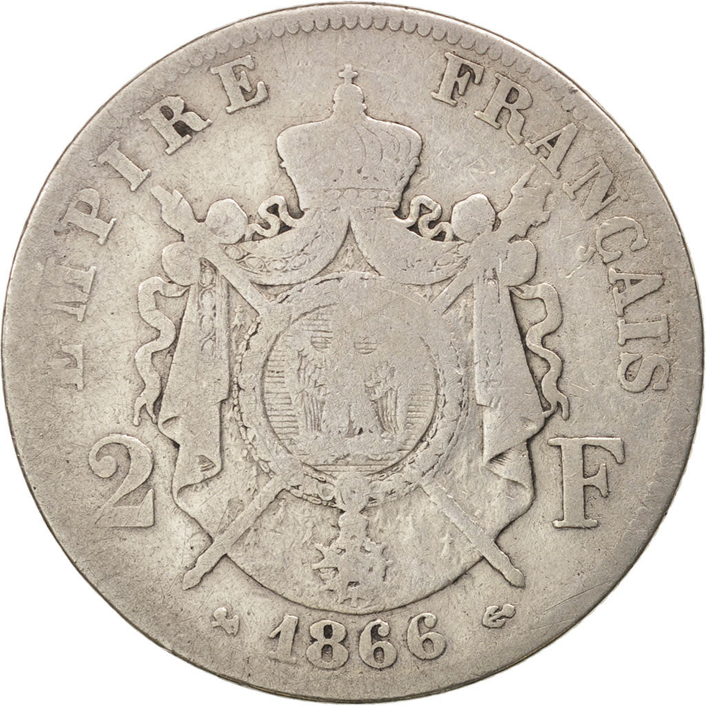 Coin, France, Napoleon III, Napoléon III, 2 Francs, 1866, Bordeaux, F(12-15)