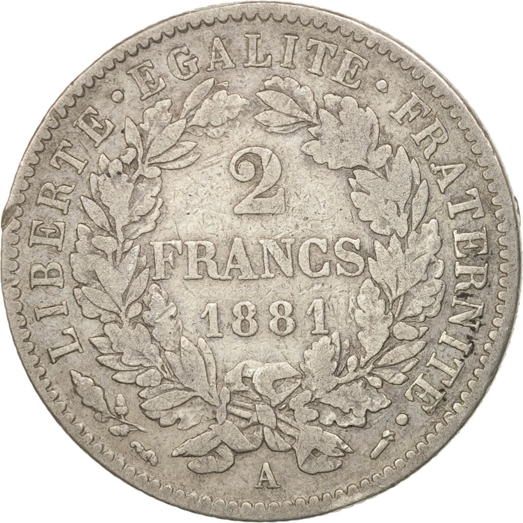 France, Cérès, 2 Francs, 1881, Paris, EF(40-45), Silver, KM:817.1