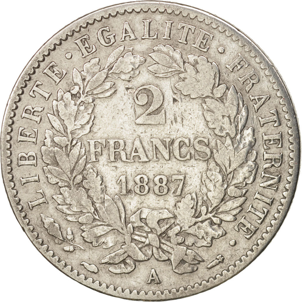 France, Cérès, 2 Francs, 1887, Paris, EF(40-45), Silver, KM:817.1