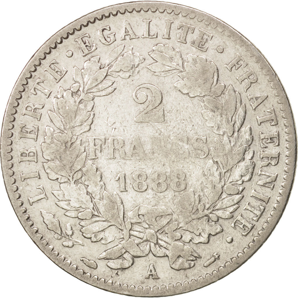 France, Cérès, 2 Francs, 1888, Paris, VF(30-35), Silver, KM:817.1