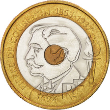 France, Pierre de Coubertin, 20 Francs, 1994, MS(63), Tri-Metallic, KM:1036