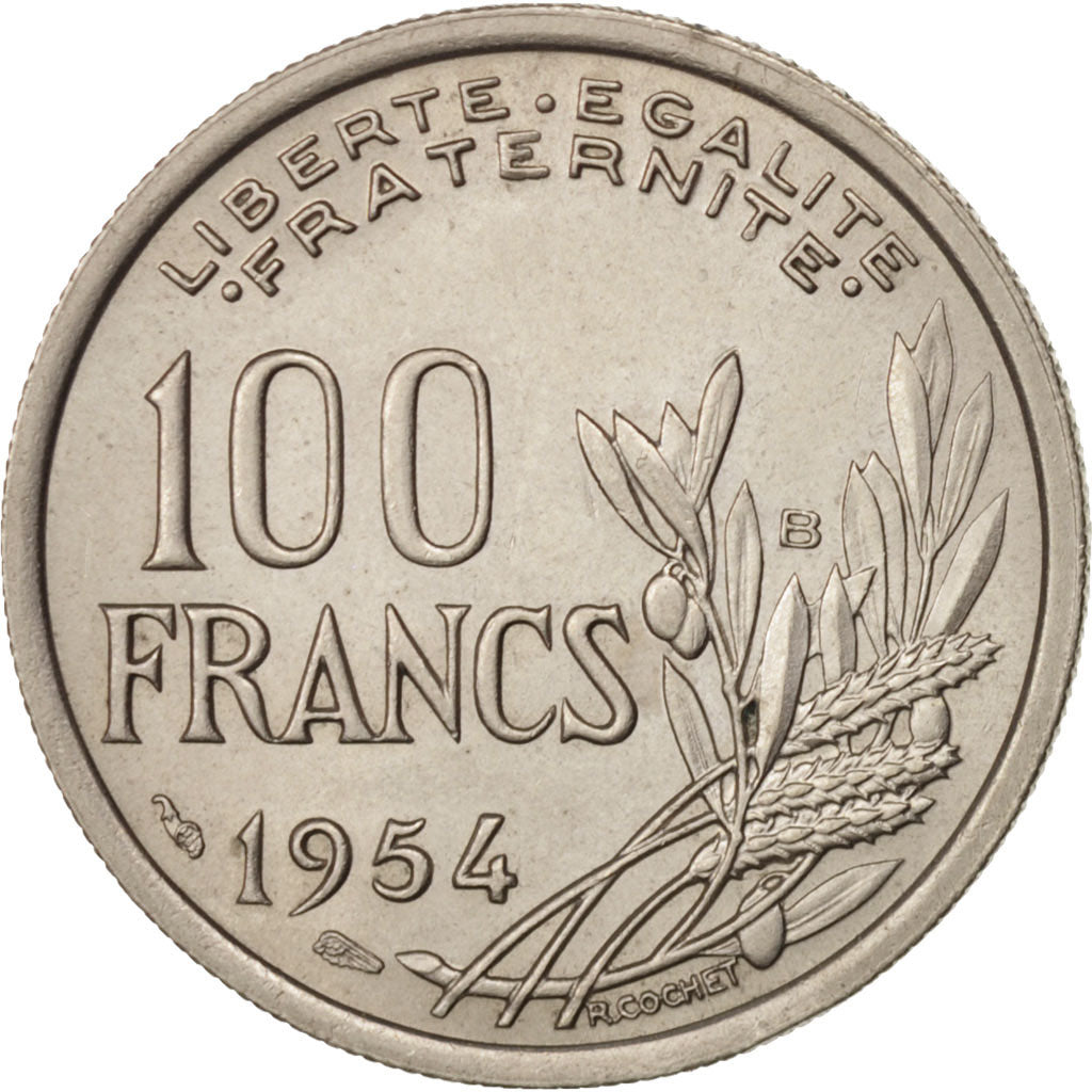 France, Cochet, 100 Francs, 1954, Beaumont Le Roger, MS(60-62), Copper-nickel