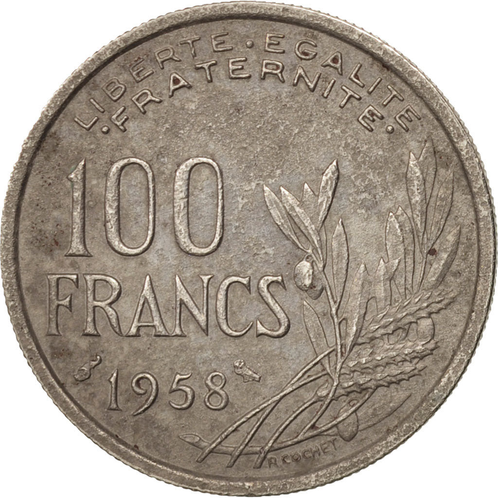 Francia, Cochet, 100 Francs, 1958, Paris, BB, Rame-nichel, KM:919.1, Gadoury:897