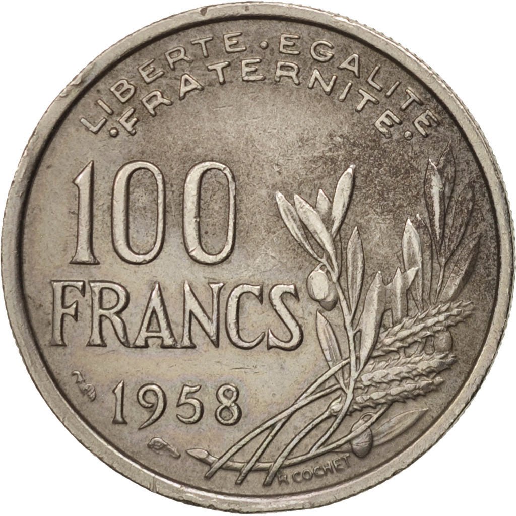 Francia, Cochet, 100 Francs, 1958, BB, Rame-nichel, KM:919.1, Gadoury:897