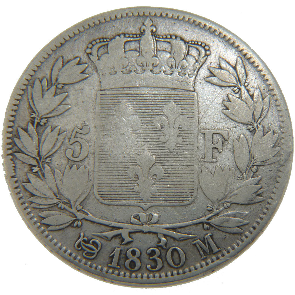 FRANCE, Charles X, 5 Francs, 1830, Toulouse, VF(20-25), Silver, Gadoury #644,...
