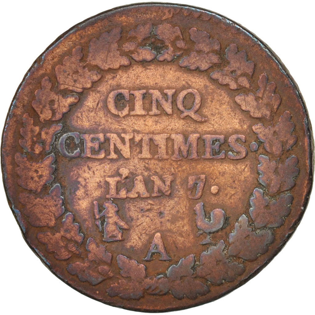 Moneta, Francia, Dupré, 5 Centimes, 1798, Paris, B+, Bronzo, KM:640.1