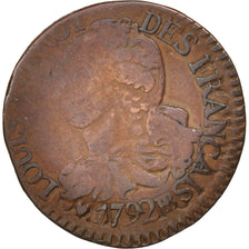 France, Louis XVI, 3 deniers français, 1792, Strasbourg, B+, KM:609, Gadoury:4