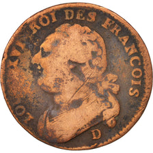 Francia, 12 deniers françois, 12 Deniers, 1791, Lyon, B+, Bronzo, KM:600.5,...