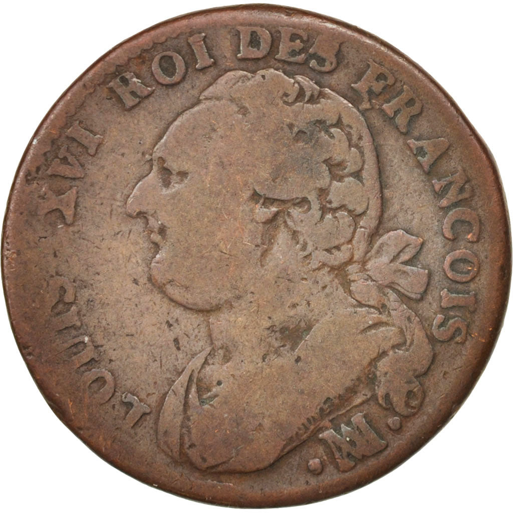 France, Louis XVI, 12 deniers françois, 1791, Marseille, VF(20-25), KM:600.11